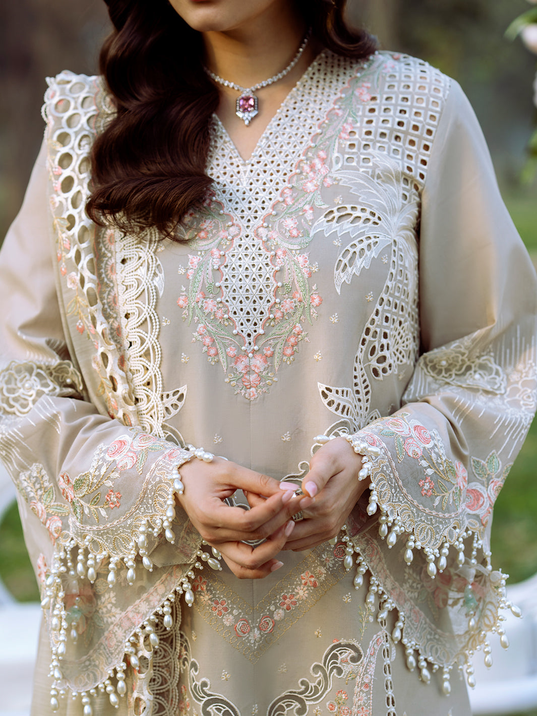 Lawn-3PC Chikankari Embroidered Shirt With Khadi Net Embroidered Dupatta-5329