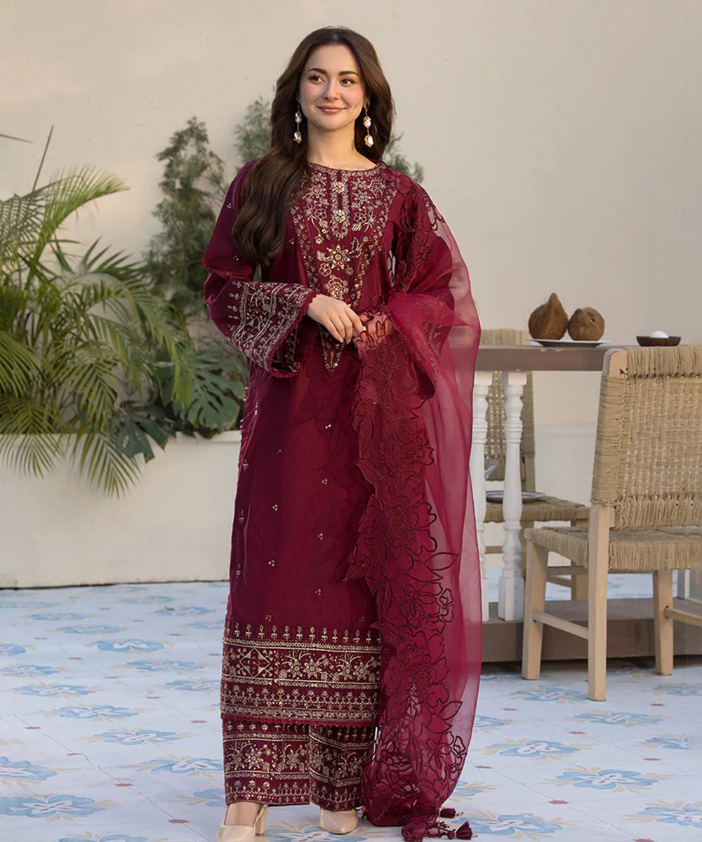 Lawn-3PC Embroidered Shirt with Organza Embroidered Dupatta- 5065