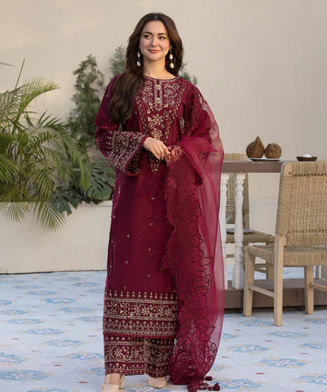 Lawn-3PC Embroidered Shirt with Organza Embroidered Dupatta- 5065