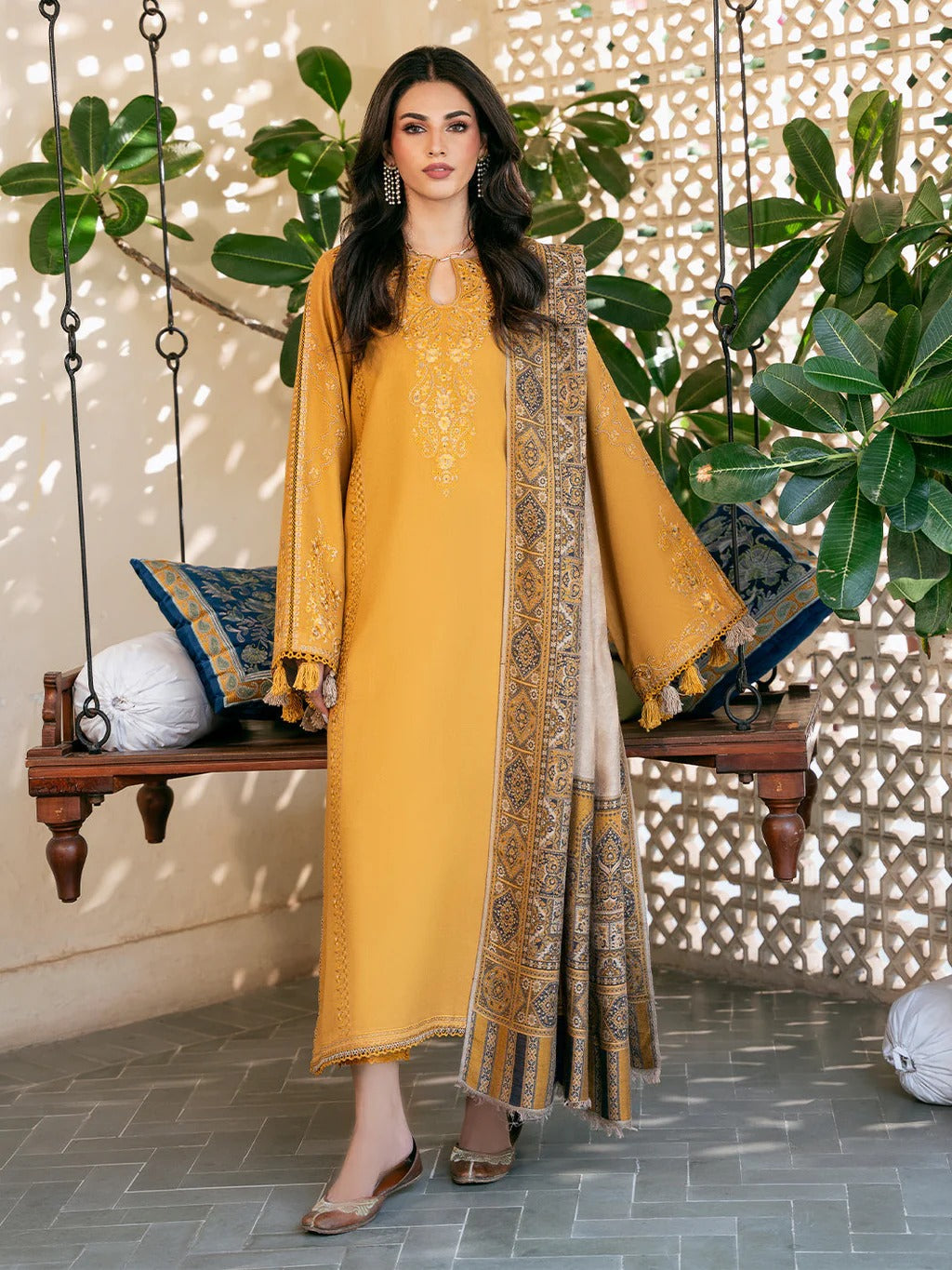 3PC Lawn Embroidered Shirt With Digital Printed Jacquard Dupatta-5039