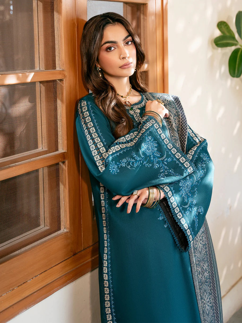 3PC Lawn Embroidered Shirt With Digital Printed Jacquard Dupatta-5080