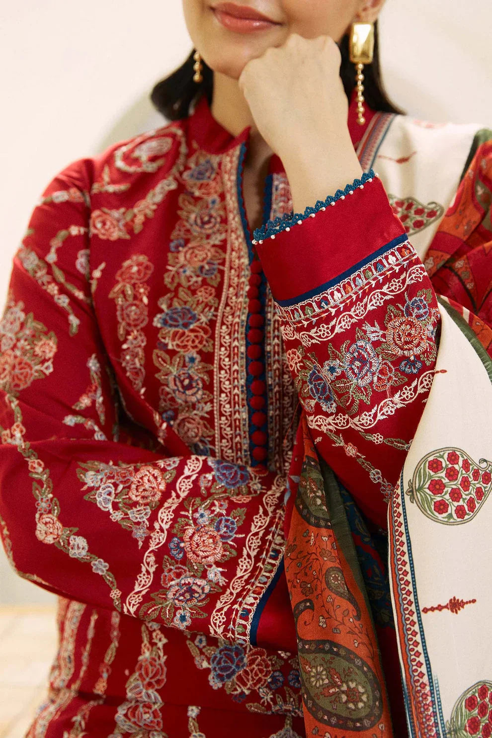 3PC Lawn Embroidered Shirt With Printed Jauqard Dupatta-5154