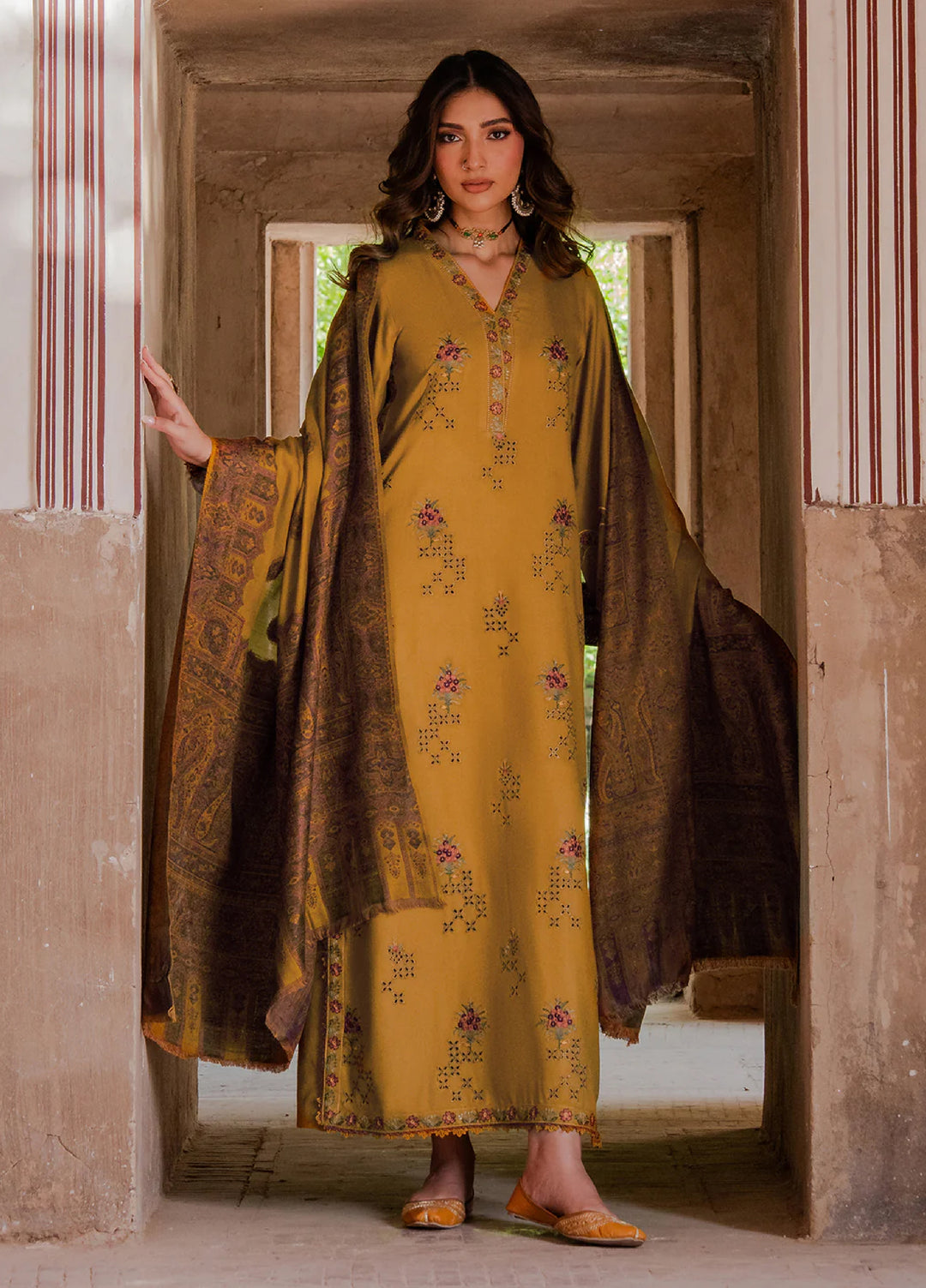 Lawn-3PC Chikankari Embroidered With Digital Printed Jacquard Dupatta-5044